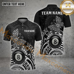 Maxcorners White Black Tribal Butterfly Billiard 8 Ball Options Personalized Name, Team Name 3D Shirt