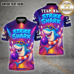 Maxcorners Bowling Strike Shark Neon Fun Personalized Name, Team Name 3D Shirt