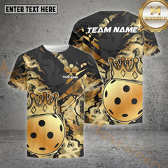 Maxcorners Pickleball Ball King Crown Golden Pattern Customized Name, Team Name 3D Shirt (4 colors)