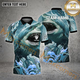 Maxcornera Golf Customized Name Golf Player Shark Sea Wave Pattern Multicolor Sport Jersey Pattern Custom 3D Polo Shirt (4 Colors)