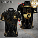Maxcorners Billiard 8 Ball Crown King Pattern Multicolor Options Personalized Name, Team Name 3D Polo Shirt (4 Colors)
