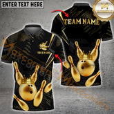 Maxcorners Bowling Ball & Pins Dotted Golden Crown King Bowling Multicolor Options Personalized Name, Team Name 3D Shirt (4 Colors)