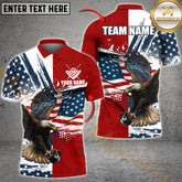 Maxcorners Billiard Eagle American Flag Firework Pattern 8 Ball Multicolor Options Personalized Name, Team Name 3D Polo Shirt (4 Colors)