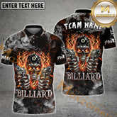 Maxcorners Billiard 8 Ball Smoke Gang Skull Jersey Sport Multicolor Options Personalized Name, Team Name 3D Polo Shirt (4 Colors)