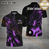 Maxcorners Billiard 8 Ball Wolf Pattern Multicolor Options Personalized Name, Team Name 3D Polo Shirt (4 Colors)