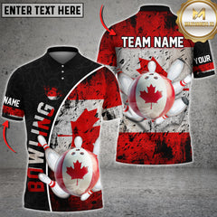 Maxcorners Patriotic Canadian Flag Bowling Ball & Pins Jersey Personalized Name, Team Name 3D Shirt
