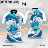 Maxcorners Bowling Ball And Pins Water Pattern Flame Bowling Premium Multicolor Option Customized Name, Team Name 3D Shirt (4 colors)
