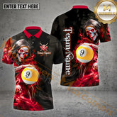 Maxcorners Flame Grim Reaper Holding 9 Ball Billiard Jersey Multicolor Options Personalized Name, Team Name 3D Polo Shirt (4 Colors)