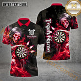Maxcorners Darts Flame Grim Reaper Holding Dartboard Personalized Name, Team Name 3D Polo Shirt (4 Colors)