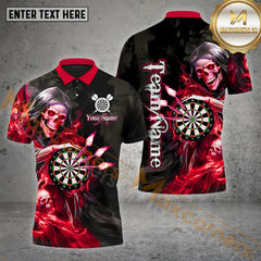 Maxcorners Darts Flame Grim Reaper Holding Dartboard Personalized Name, Team Name 3D Polo Shirt (4 Colors)