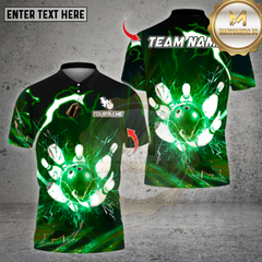 Maxcorners Bowling ShirtsThunder Light Bowling Design, Personalized Bowling Polo for Men Women, Personalized Name Team 3D Shirt