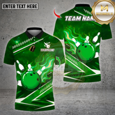 Maxcorners Bowling Shirts Flame Bowling Design, Personalized Bowling Polo for Men Women, Personalized Name Team 3D Shirt