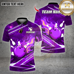 Maxcorners Bowling Shirts Flame Bowling Design, Personalized Bowling Polo for Men Women, Personalized Name Team 3D Shirt
