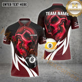 Maxcorners Billiard 8 Ball & 9 Ball Skull Curve Flame Jersey Sport Multicolor Options Personalized Name, Team Name 3D Polo Shirt (4 Colors)