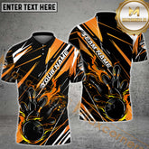 Maxcorners Bowling & Pins Flame Pattern Multicolor Option Customized Name, Team Name 3D Polo Shirt (4 Colors)