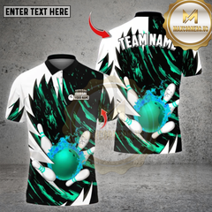 Maxcorners Bowling White Pattern Flaming Ball Impact Multicolor Options Personalized Name, Team Name Unisex 3D Shirt