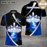 Maxcorners Bowling & Pins Light Bowling Ball Line Pattern Multicolor Option Customized Name, Team Name 3D Polo Shirt (4 Colors)
