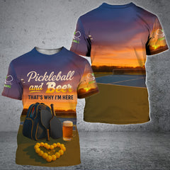 Maxcorners Custom Sunset Pickleball Shirt – Beer and Paddle Court Tee for Players That’s Why I’m Here