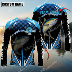 Maxcorner Tuna Fishing Jersey Blue Wave Pattern Personalized Name And Team Name Long Sweat Shirt
