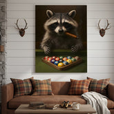 Maxcorners Funny Raccoon Pool Player Canvas – Perfect Gift for Billiards Lovers & Outdoors Men