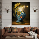 Maxcorners Funny Bass Wall Art – Farmer Fish Canvas for Fishing Lovers, Cabin & Lake House Decor
