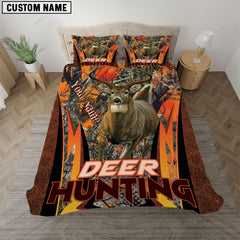 Maxcorners Custom Text Deer Hunting Orange Forest Pattern Bedding Set 3D All Over Printed