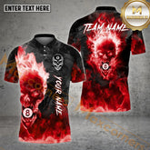 Maxcorners Billiard Flame 8 Ball Skull Multicolor Options Personalized Name, Team Name 3D Polo Shirt (4 Colors)