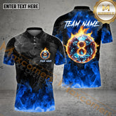 Maxcorners Billiard Flame Icy 8 Ball Multicolor Options Personalized Name, Team Name 3D Polo Shirt (4 Colors)