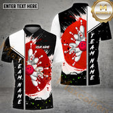 Maxcorners Sunny Bowling & Pins Pattern Multicolor Option Customized Name, Team Name 3D Polo Shirt (4 Colors)