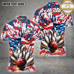 Maxcorners Colorful Of USA Flag Bowling Jersey Personalized Name, Team Name 3D Shirt