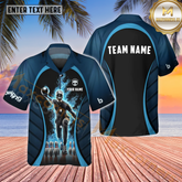 Maxcorners Skull Playing Flaming Bowling Multicolor Customized Name, Team Name Hawaiian Shirt (4 Colors)