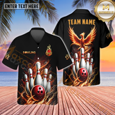 Maxcorners Phoneix Pattern Flaming Bowling Multicolor Customized Name, Team Name Hawaiian Shirt (4 Colors)