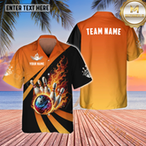Maxcorners Flaming Bowling Multicolor Customized Name, Team Name Hawaiian Shirt (4 Colors)
