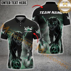 Maxcorners Green Thunder Lightning Custom Panther Bowling Polo Shirts For Men, Bowling Team Uniform