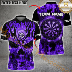 Maxcorners Darts Skull Fire Pattern Personalized Name, Team Name 3D Shirt (4 colors)