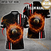 Maxcorners Billiard Fire 8 Ball American Flag Multicolor Options Personalized Name, Team Name 3D Polo Shirt (4 Colors)
