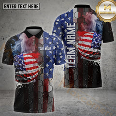 Maxcorners Golf Smoke Flag Of USA Pattern Customized Name, Team Name Shirts
