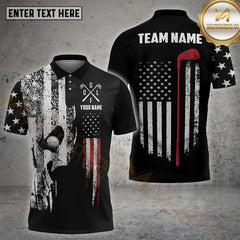 Maxcorners Golf Skull Flag Of USA Pattern Customized Name, Team Name Shirts