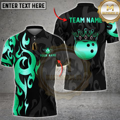 Maxcorners Bowling Flame Gold Crown Tribal Style Multioptions Personalized Name, Team Name Unisex 3D Shirt