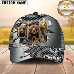 Maxcorners Hunting Trio Forest Metal Mesh Ripped Pattern Cap Personalized Name 3D Cap (Deer/Moose/Boar/Bear)