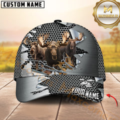 Maxcorners Hunting Trio Forest Metal Mesh Ripped Pattern Cap Personalized Name 3D Cap (Deer/Moose/Boar/Bear)