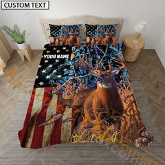 Maxcorners Deer Hunting Bedding USA Flag Camo Bedding Set 3D Print Custom Name (4 Colors)