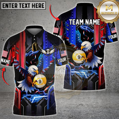 Maxcorners Billiards 9 Ball Eagle American Flag Lightning Multicolor Options Personalized Name, Team Name Unisex 3D Shirt