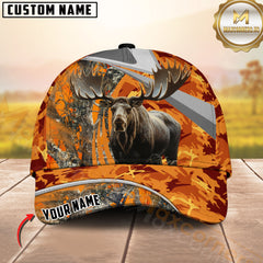 Maxcorners Hunting Orange Camo Style 3D Personalized Name 3D Cap (Deer/Moose/Boar/Bear)