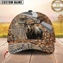 Maxcorners Hunting Grass Brown Camo Style 3D Personalized Name 3D Cap (Deer/Moose/Boar/Bear)