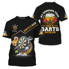 Maxcorners My Drinking Team Has A Darts Problem-Animated Dartboard Holding Beer T Shirt, Gift For Darts Lovers LM0509