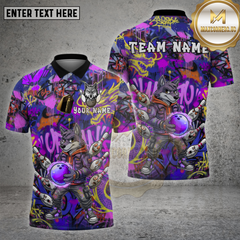 Maxcorners Bowling Shirt Graffiti Wolf Jetpack Pins Multioptions Personalized Name, Team Name Unisex 3D Shirt (4 Colors)
