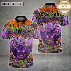 Maxcorners Bowling Shirt Blue Monster Ball Brick Wall Multioptions Personalized Name, Team Name Unisex 3D Shirt (4 Colors)