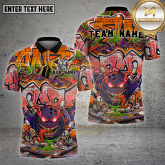 Maxcorners Bowling Shirt Blue Monster Ball Brick Wall Multioptions Personalized Name, Team Name Unisex 3D Shirt (4 Colors)