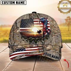 Maxcorners Hunting American Flag Turrkey Sunrise Farm Scene Camo Custom Name 3D Cap (6 Colors)
